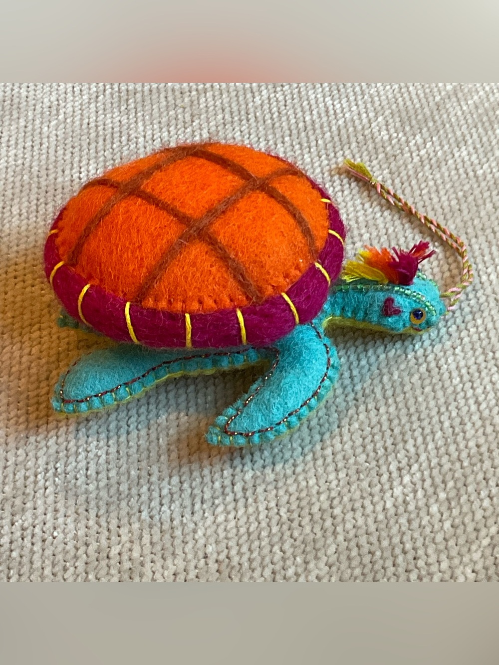 Noonday Collection Felt Sea Turtle Ornament - Orange, Teal, Magenta